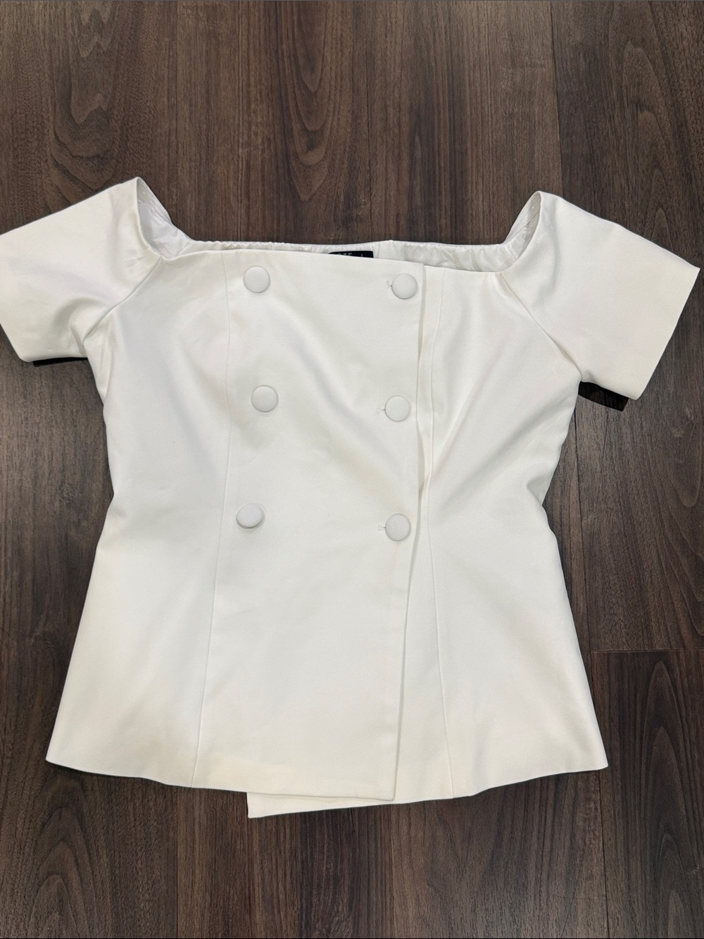MOTF Off-Shoulder Double-Breasted White Top